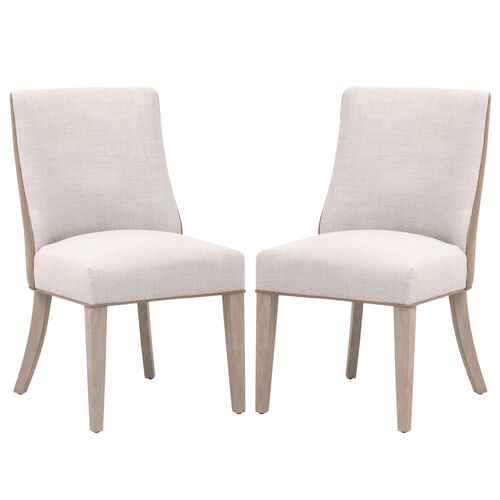 S/2 James Dining Chairs, Performance Bisque Linen/Toast Leather