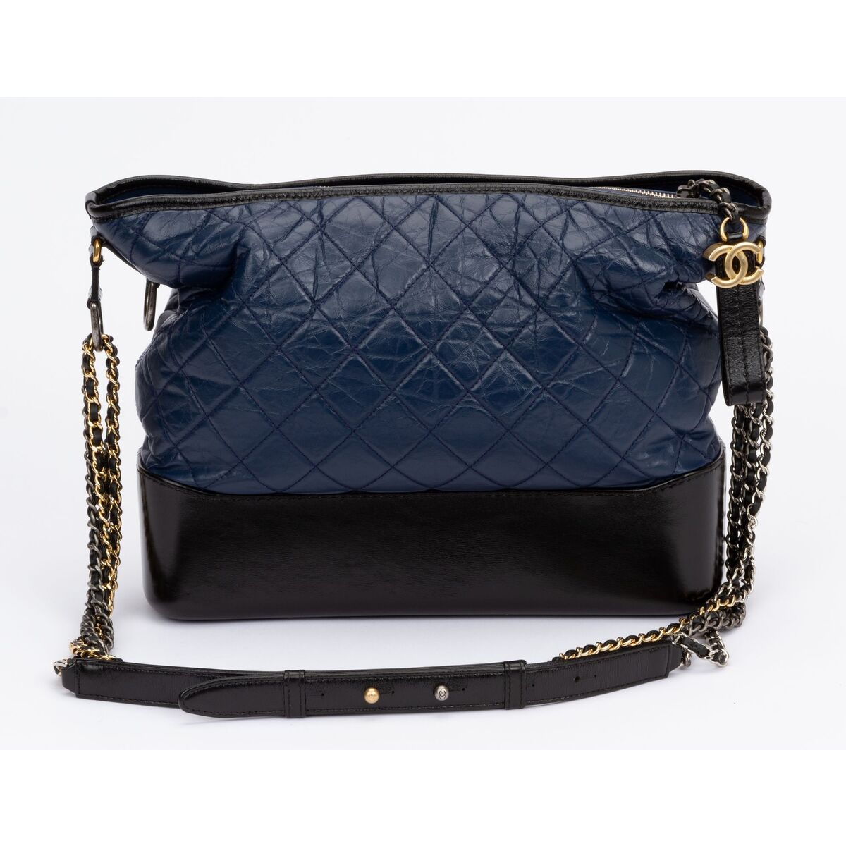 Chanel Blue And Black Quilted Aged Calfskin Medium Gabrielle Hobo