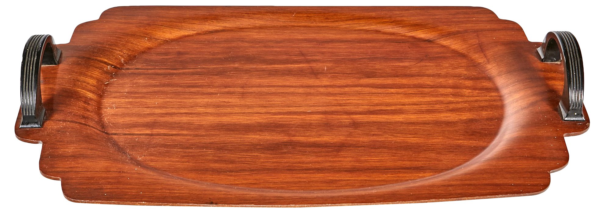 Art Deco Walnut Wood Handled Tray~P77508504