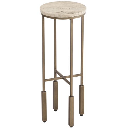 Marina Travertine Accent Table, Antique Brass/Natural