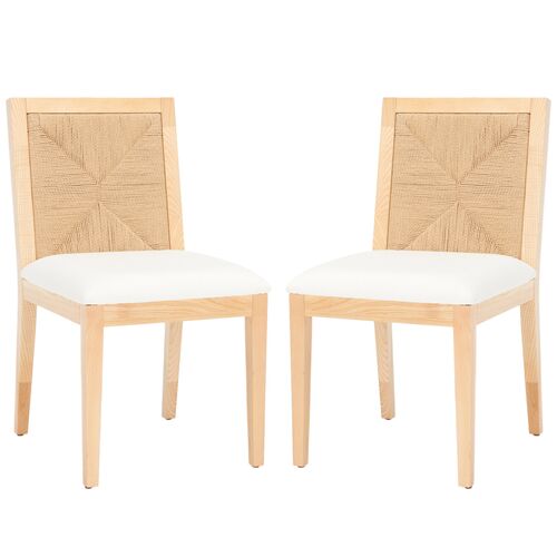 S/2 Santo Woven Back Linen Dining Chairs S/2 Santo Woven Back Linen Dining Chairs