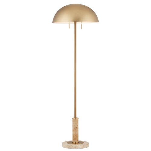 Miles Floor Lamp, Brass/Natural Travertine