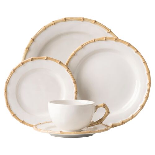Asst. of 5 Bamboo V Place Setting, White/Natural~P77431167