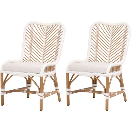S/2 Laurel Rattan Dining Chairs, Natural/White~P77656714