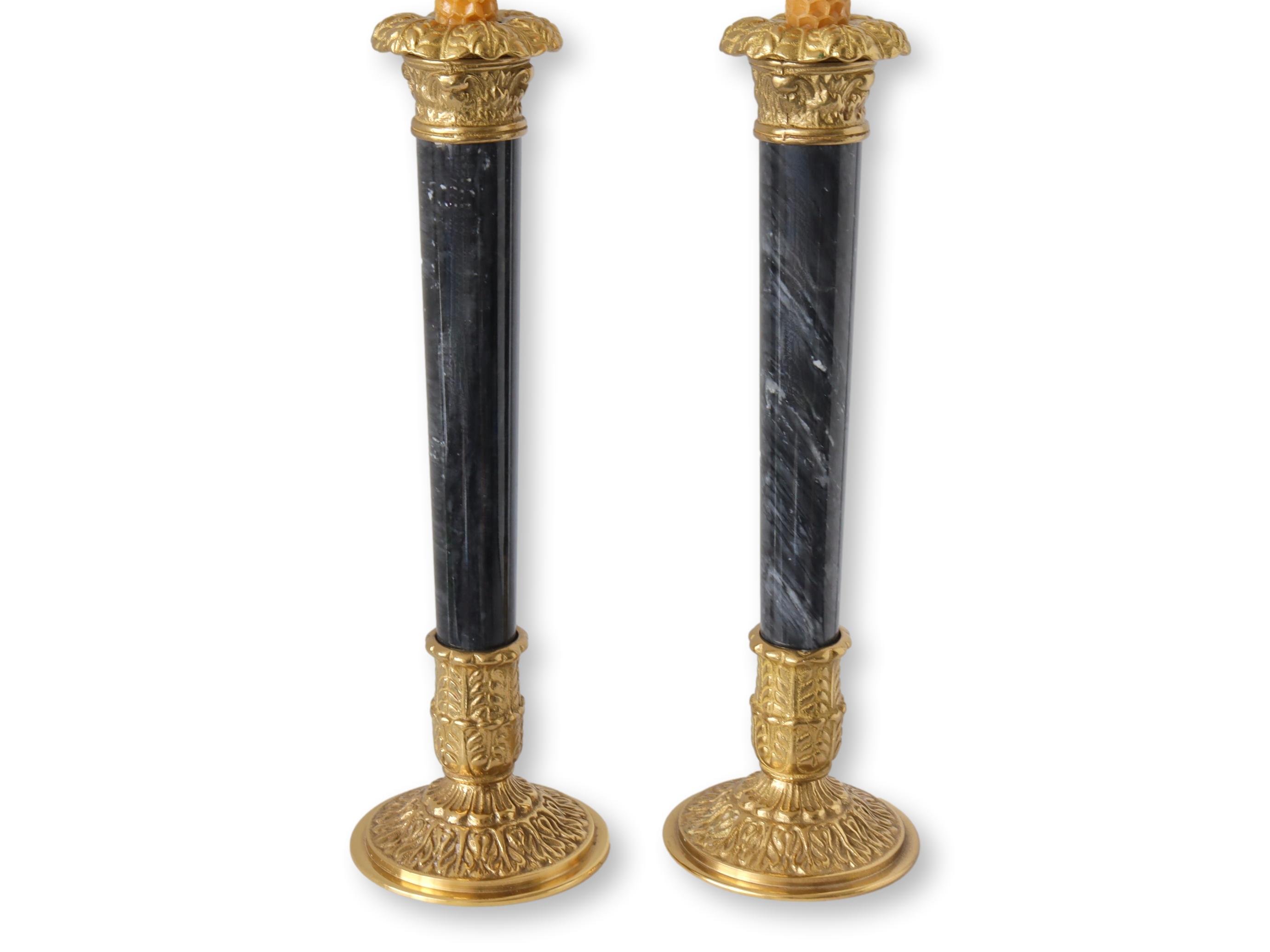 Marble & Brass Candlesticks, Pair~P77673281