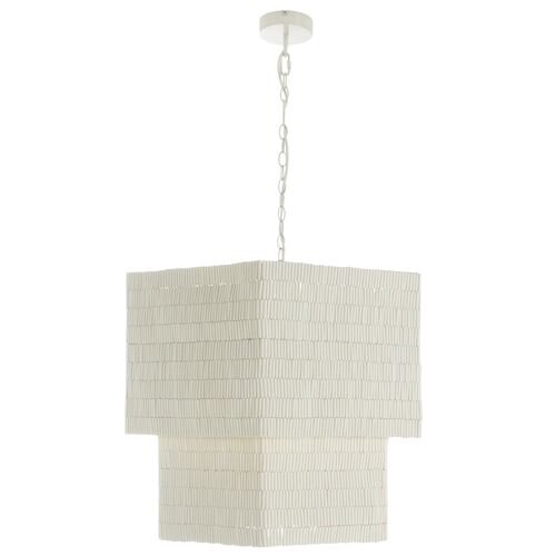 Eileen Coconut Shell Beaded Hexagonal Chandelier, Ivory