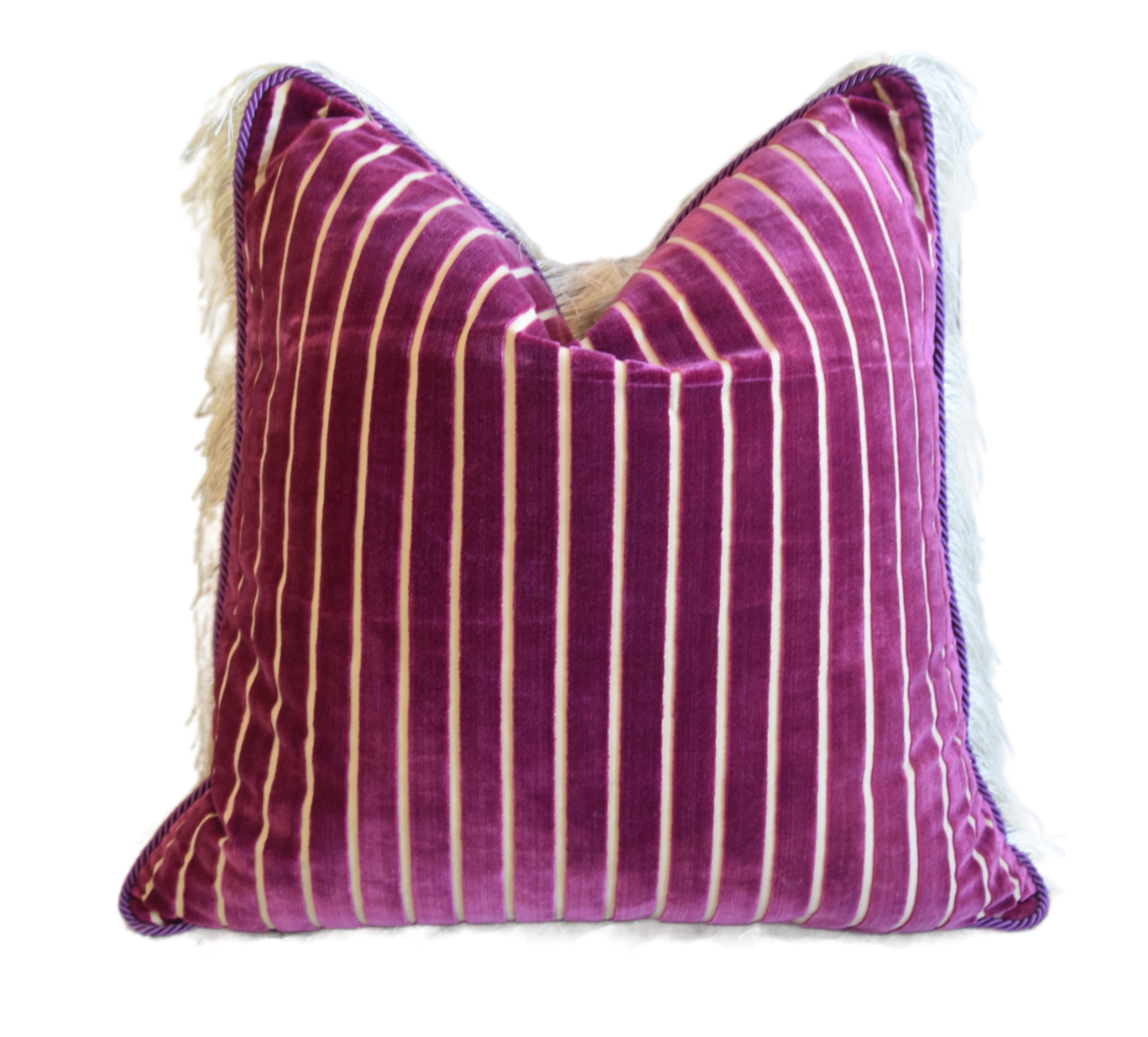 Magenta Pink Velvet Pillow w/ Fringe~P77660181