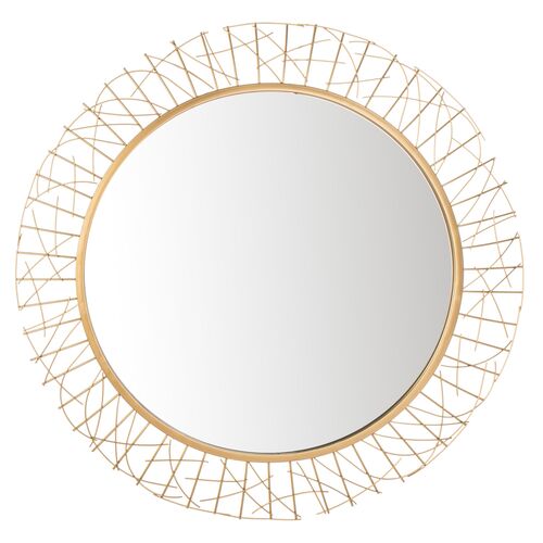 Leah Round Wall Mirror, Gold~P68727918