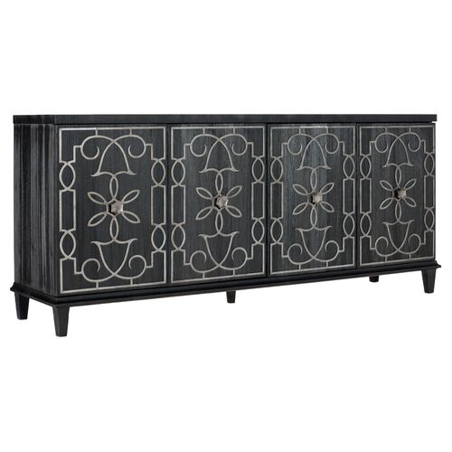 Melange Madeline 4-Door 2-Drawer Pine Credenza, Black/Silver Melange Madeline 4-Door 2-Drawer Pine Credenza, Black/Silver