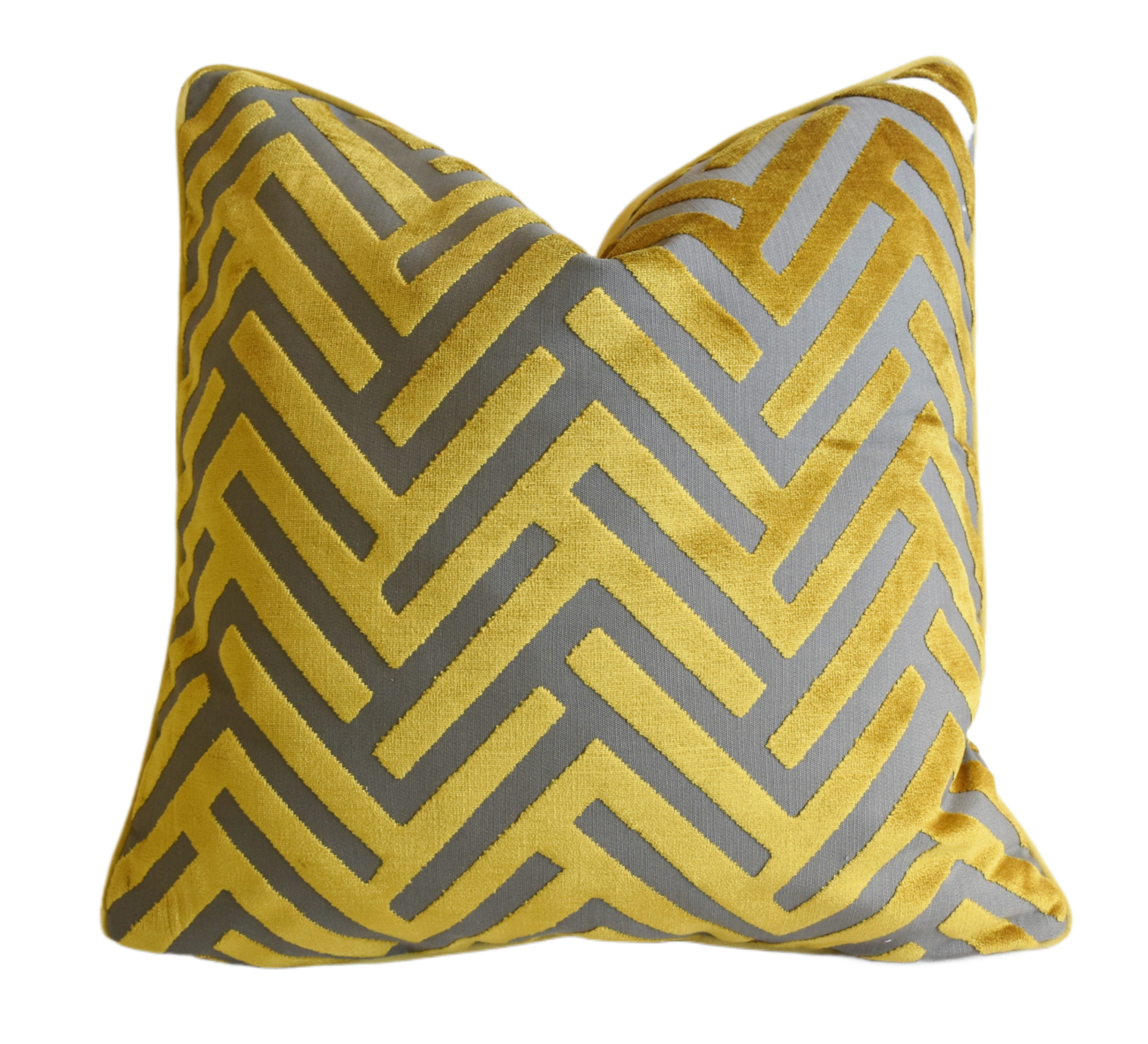 Gold & Gray Cut Velvet Geometric Pillow~P77678714