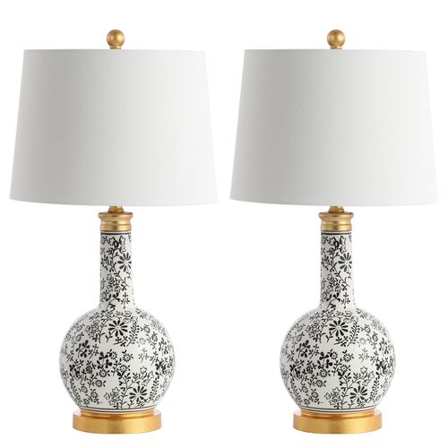 S/2 Abby Table Lamps, Black/White~P68319267