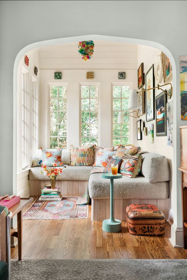 The next-best thing to a room of one’s own? A nook of one’s own, like this one designed by Tami Ramsay of Cloth & Kind. As with Sally Wilkinson’s room above, the neutral walls and banquette make it easy for the homeowner to swap out art, pillows, and accents whenever she wants. Visit the rest of the Athens, GA, home here. Photo by Robert Peterson.
