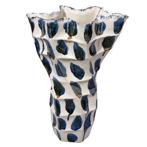 Seurat Ceramic Dotted Vase, Blue/White