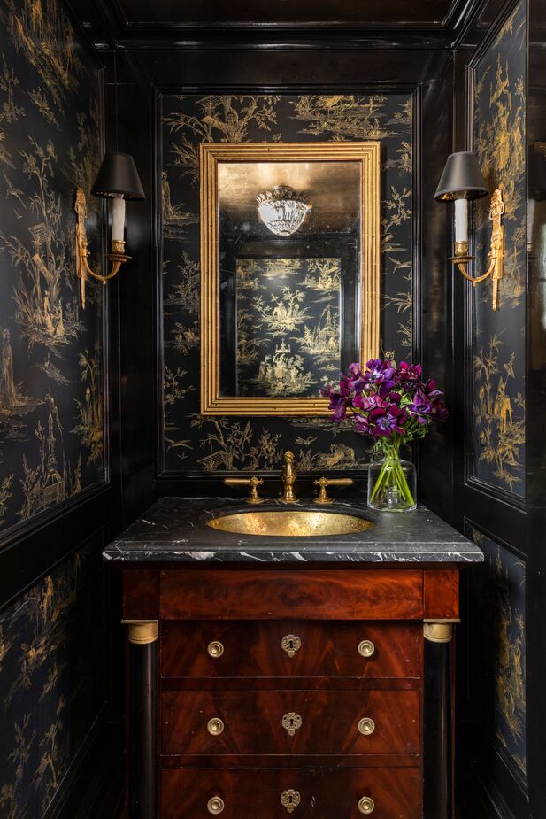 This powder room is Old World allure at its most dramatic.
