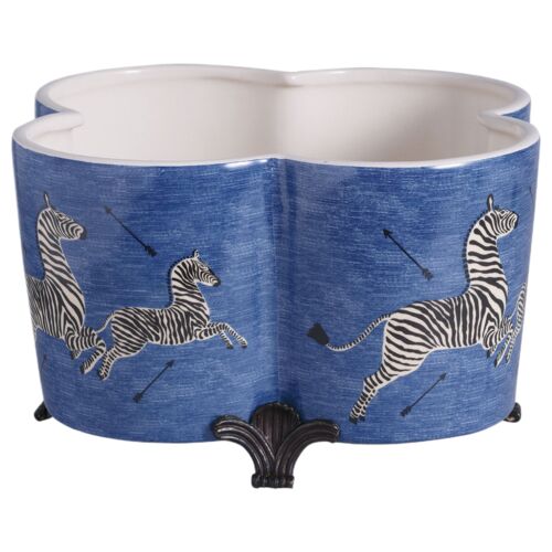 Zebra Scalamandre Quatrefoil Planter, Blue