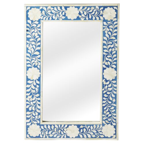 Elizabeth Bone Inlay Wall Mirror, Blue/Ivory~P76268643