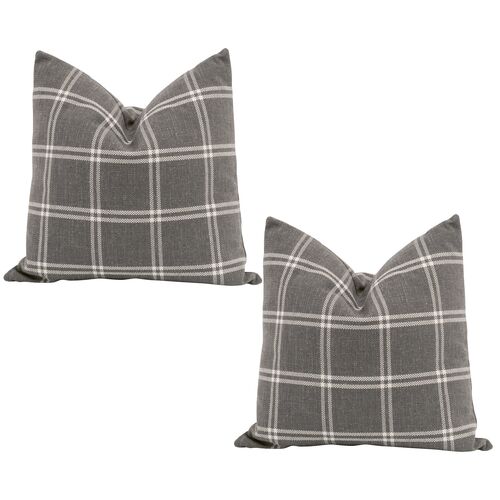 S/2 Alethea 22" Plaid Pillows, Smoke