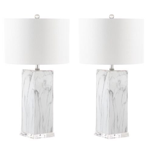 S/2 Addie Table Lamps, Black/White Marble~P63883848
