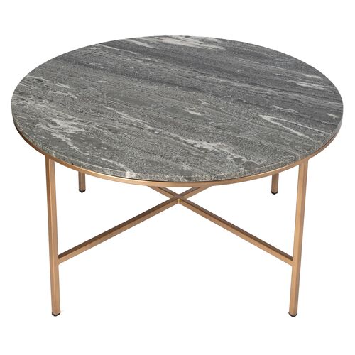 Jasper Marble Round Coffee Table, Gray/Gold