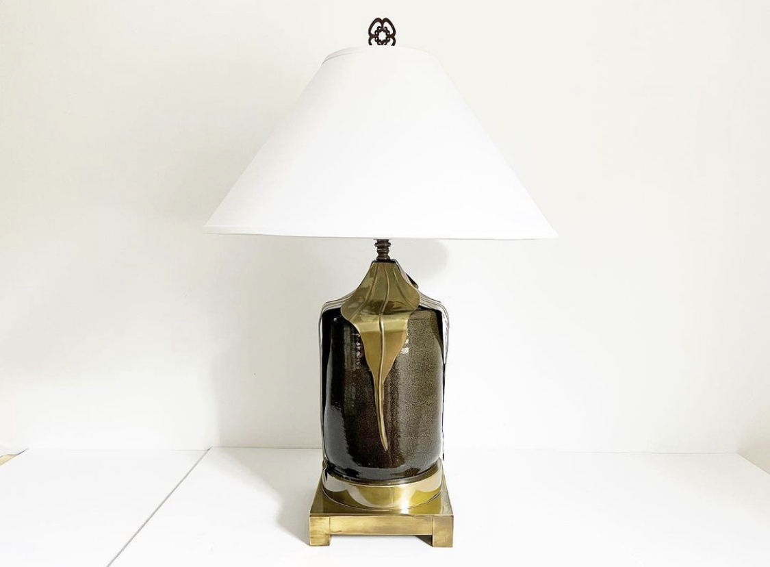 1970s Ceramic & Brass Lamp, w/Shade~P77683500
