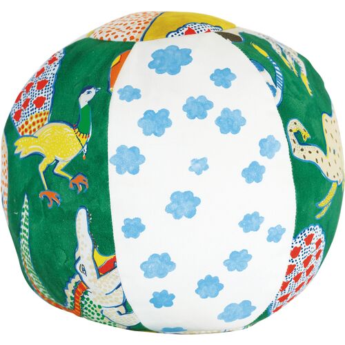 Tipu 14x14 Hand-Painted Animal Ball Pillow, Green/White