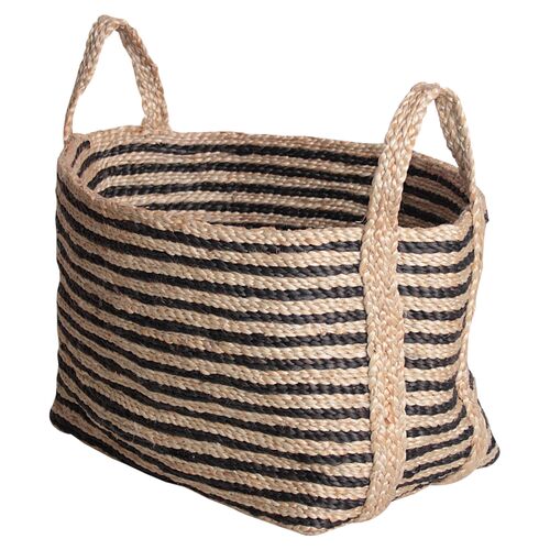 Small Jute Floor Basket, Charcoal Stripe~P77093151