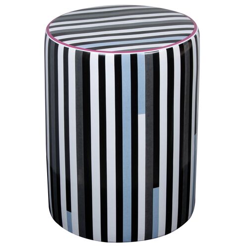 Trey Stripe Ceramic Garden Stool, Black/White