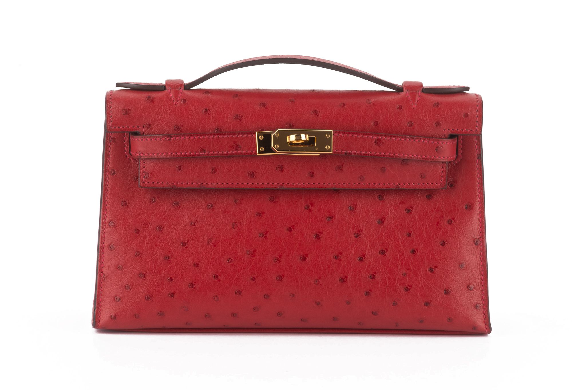 Hermès Ostrich Kelly Pochette Rouge~P77719878