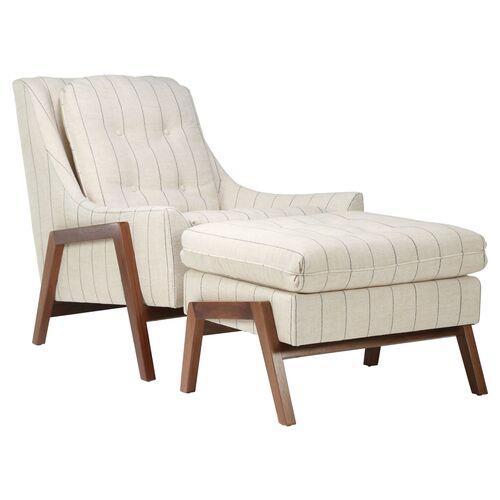 Grace Chair and Footstool, Beige Stripe~P77651013