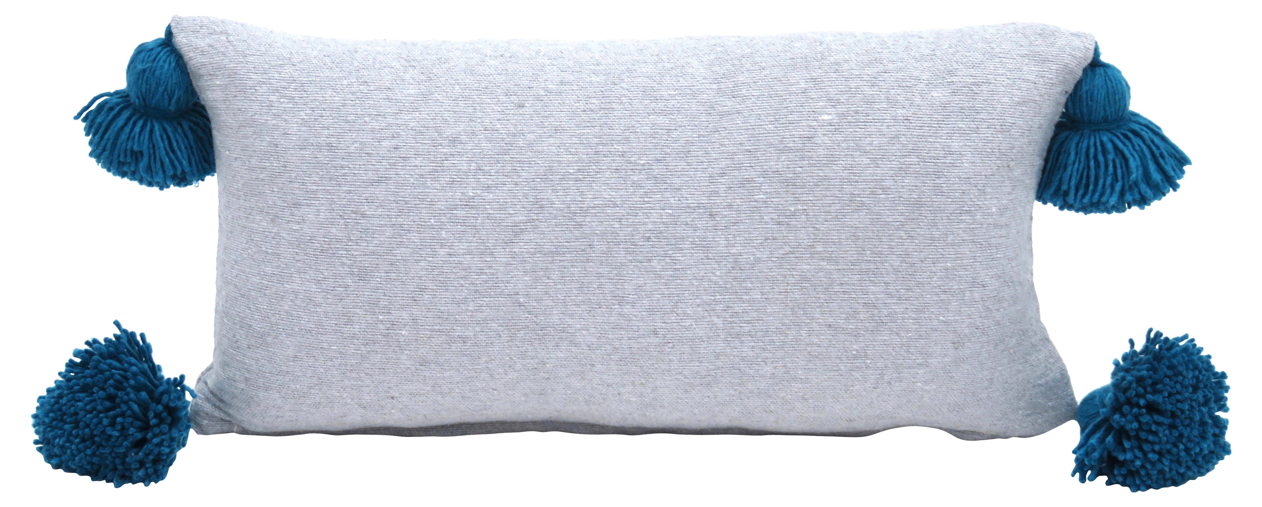 Heather Gray and Turquoise Pom Pillow~P77472542