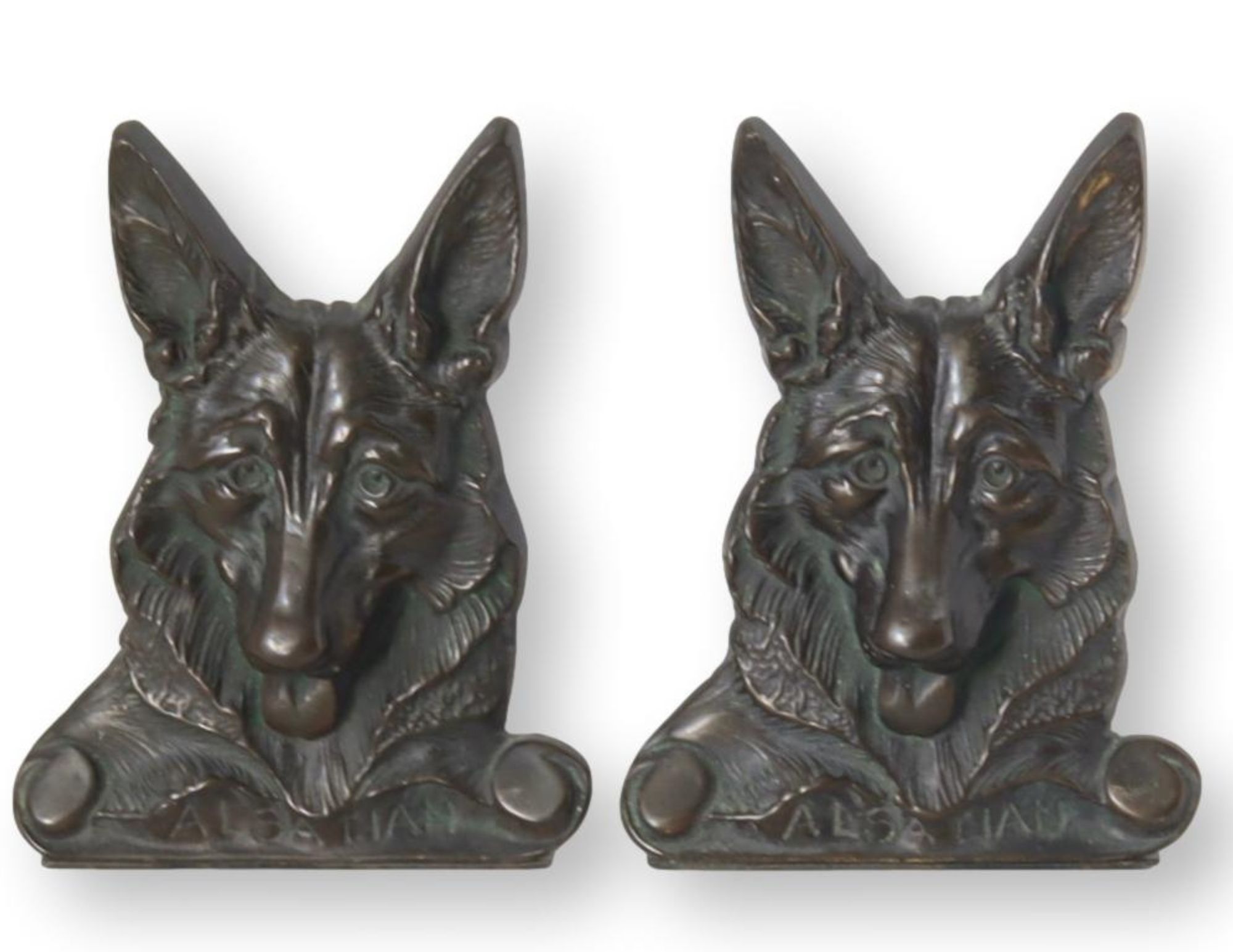 English Bronze German Shepherd Bookends~P77690100