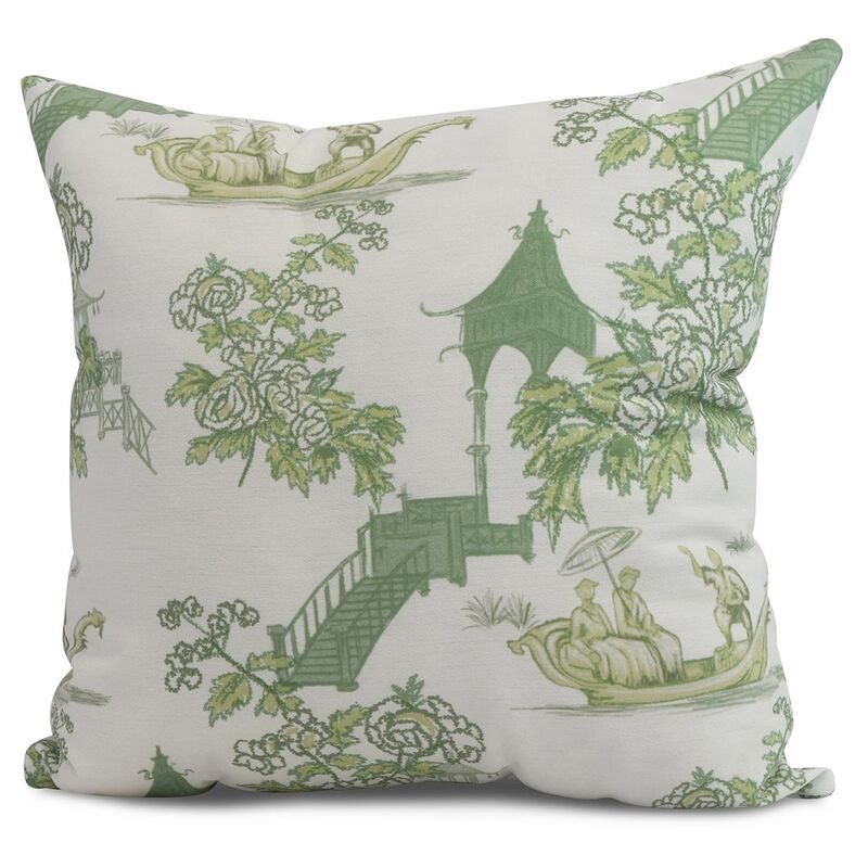 Floral Chinoiserie Pillow, Green