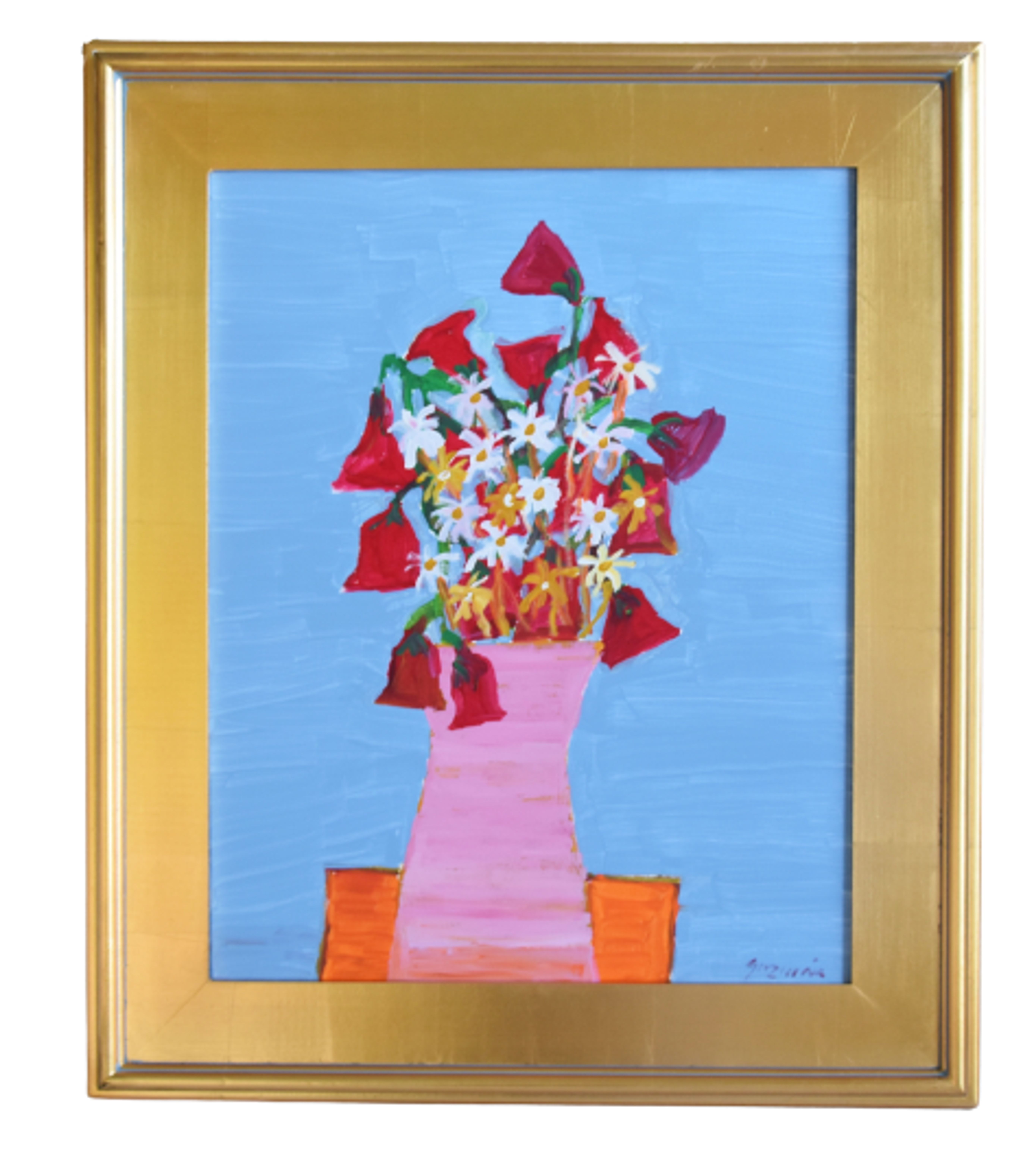 Juan Guzman Pink Vase Flowers Painting~P77644104