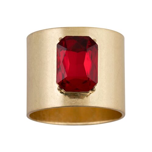 S/2 Single Gem Napkin Rings, Gold/Red~P77477293