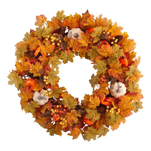 Faux 30in Pumpkin/Maple Wreath