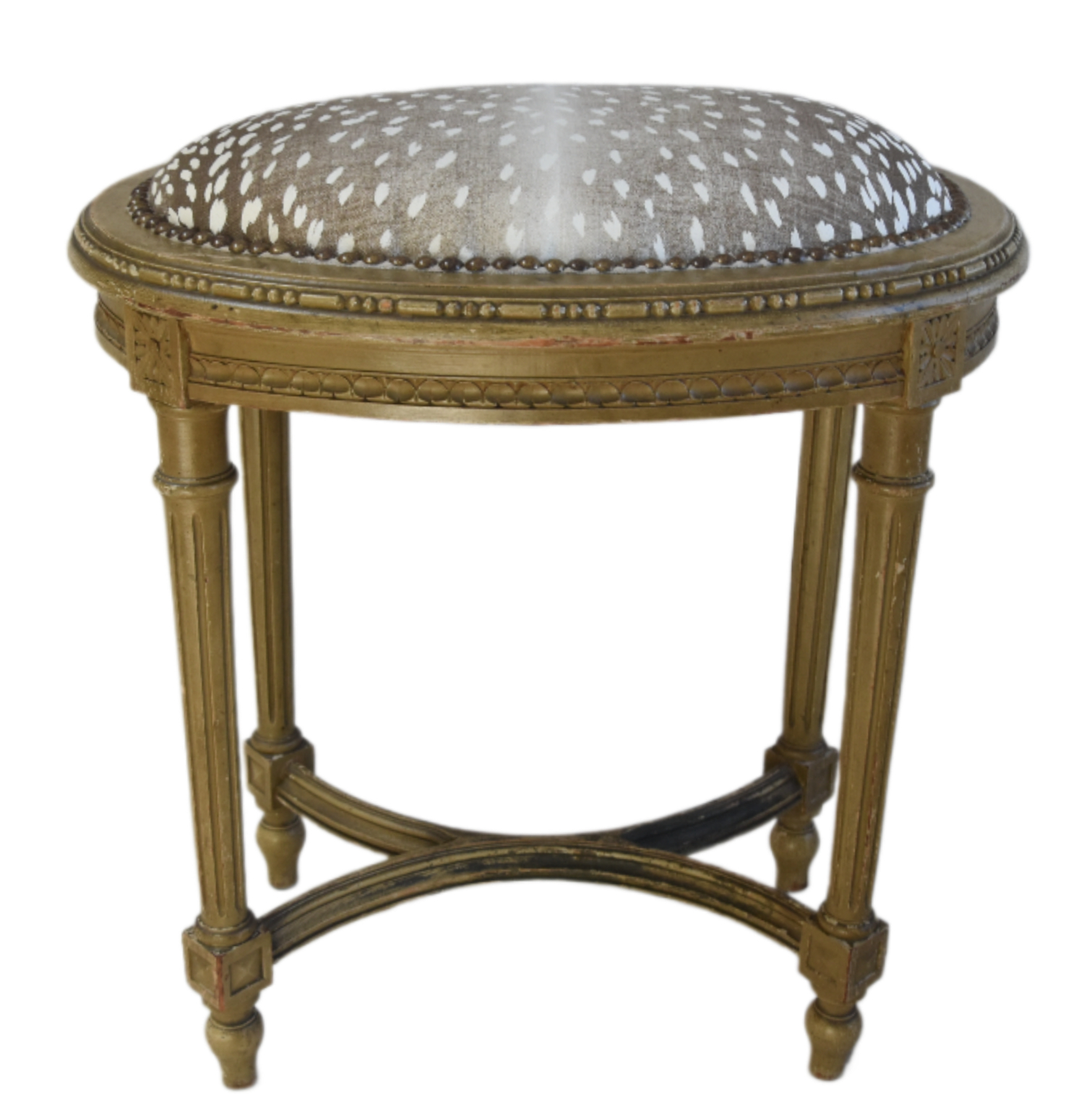 French Carved Stool w/ Antelope Fabric~P77740917