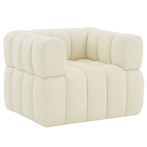 Aria Boucle Tufted Accent Chair, Creme