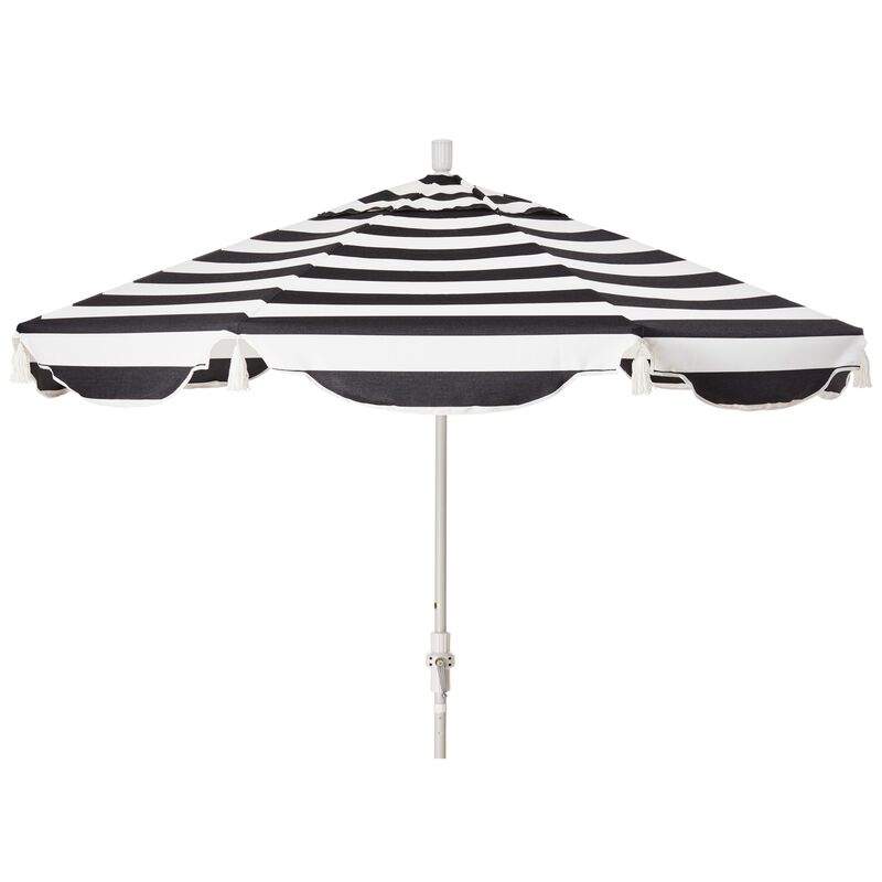 San Marco Patio Umbrella, Black/White Cabana Sunbrella