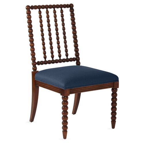 Barton Spindle Side Chair, Chestnut/Navy Linen~P77383538