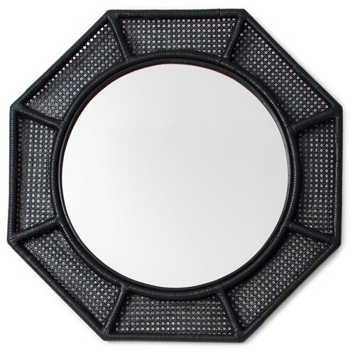 Orly Octagonal Rattan Wall Mirror, Black~P77400473