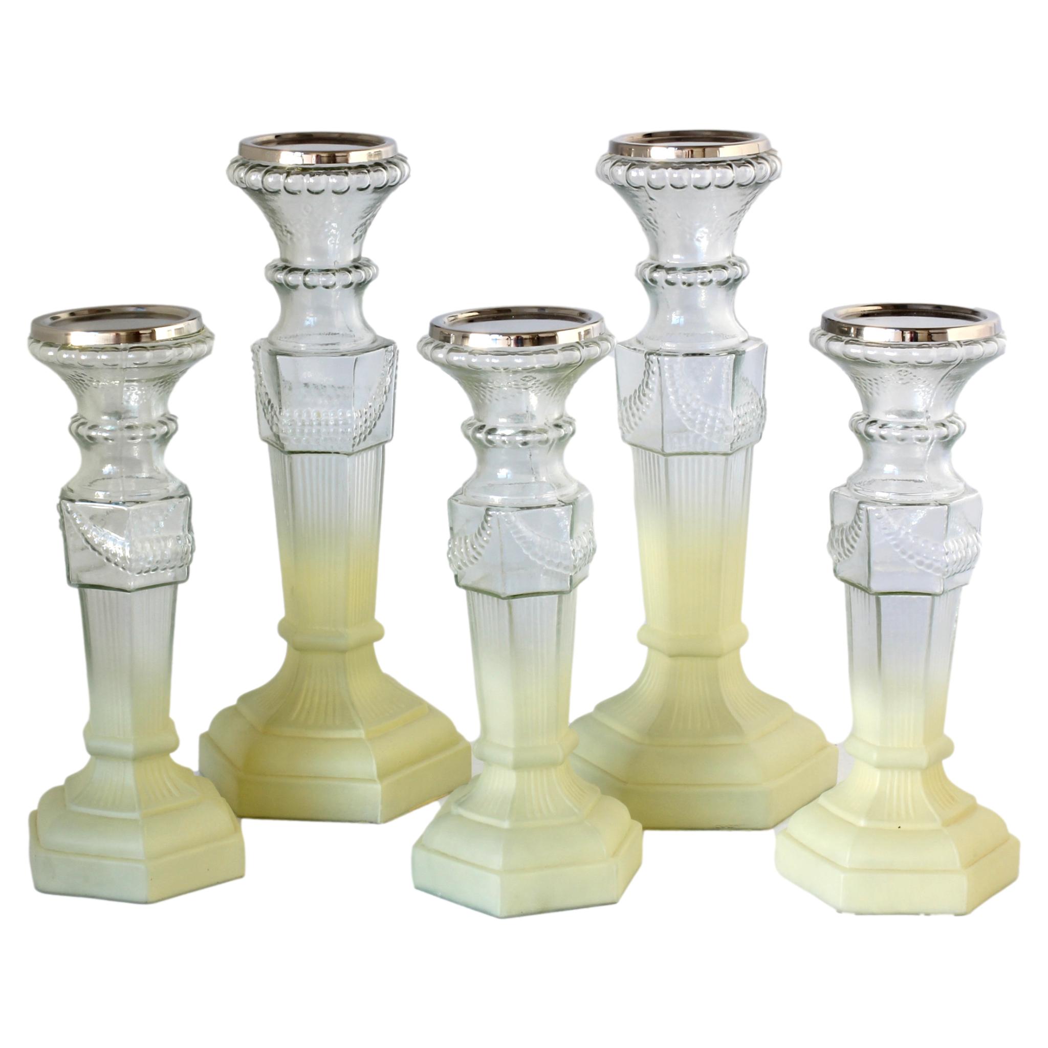 French Mercury Glass Candle Holders, S/5~P77644357
