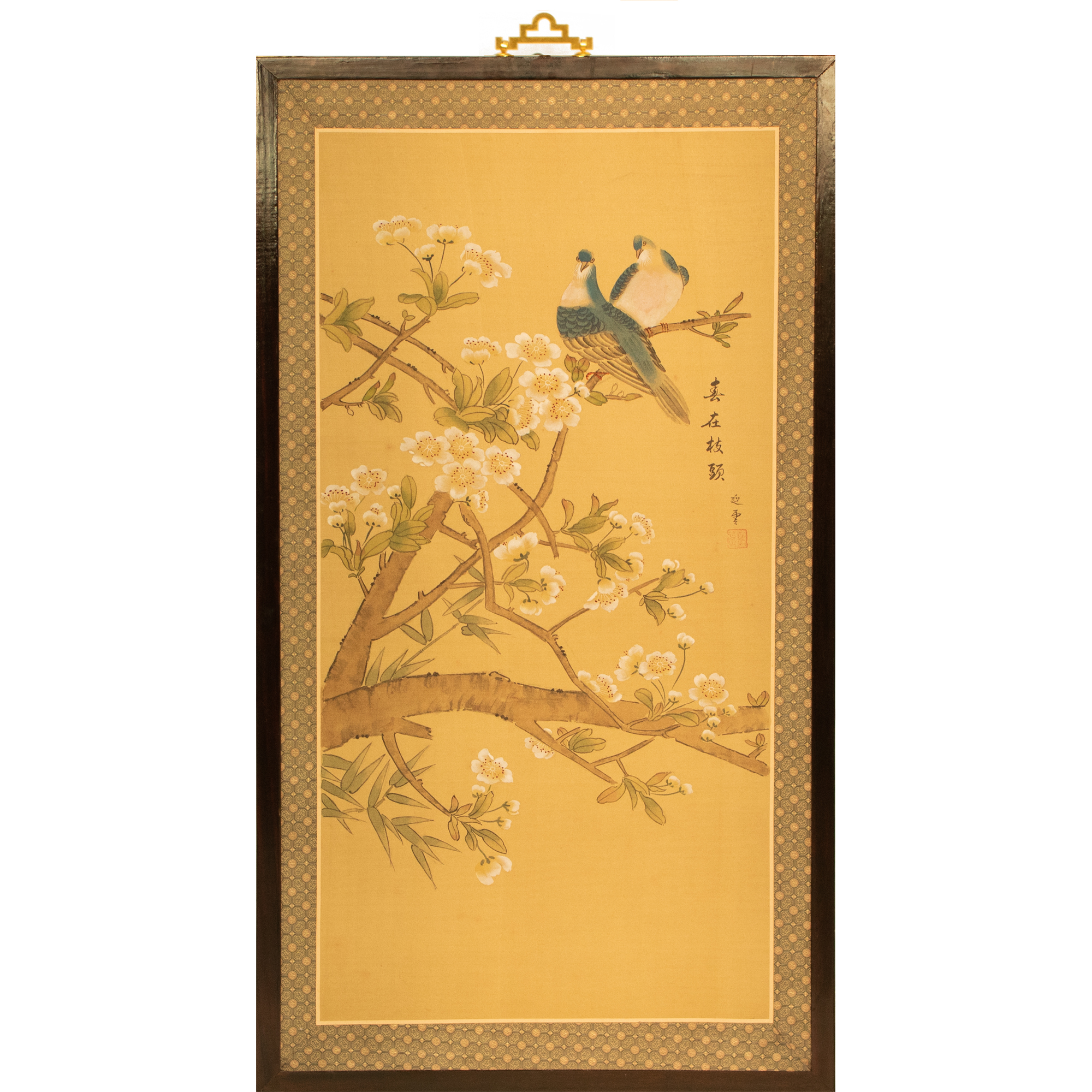 Chinoiserie Silk Panel with Blue Birds~P77679515