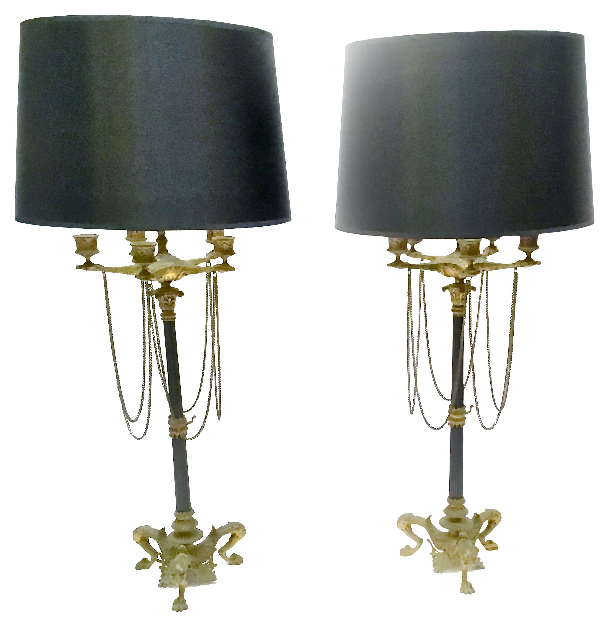 French Empire Brass Candelabra Lamps, Pr~P77467689