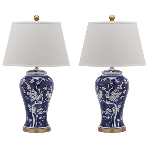 S/2 Spring Blossom Table Lamp, Navy~P46315489