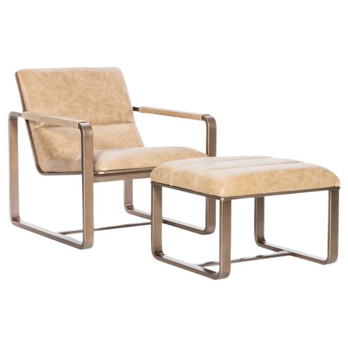 Cooper Leather Ottoman, Brown Cooper Leather Ottoman, Brown