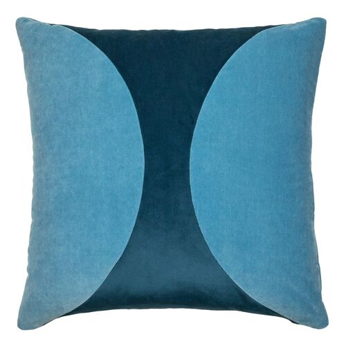 Liv 22x22 Color Block Pillow, Light Blue/Petrol Velvet