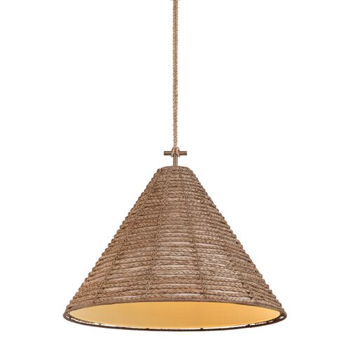 Redwood Abaca Rope Pendant, Natural/Patina Brass Redwood Abaca Rope Pendant, Natural/Patina Brass