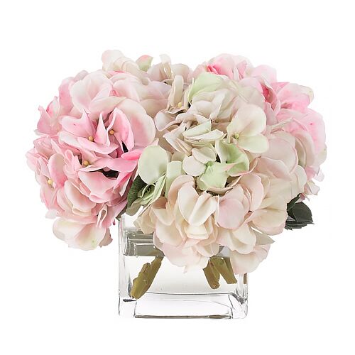 9" Soft Pink Hydrangea in Glass Vase, Faux
