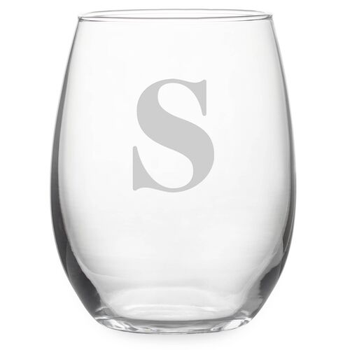 S/4 Mod Monogram Wineglass, Clear