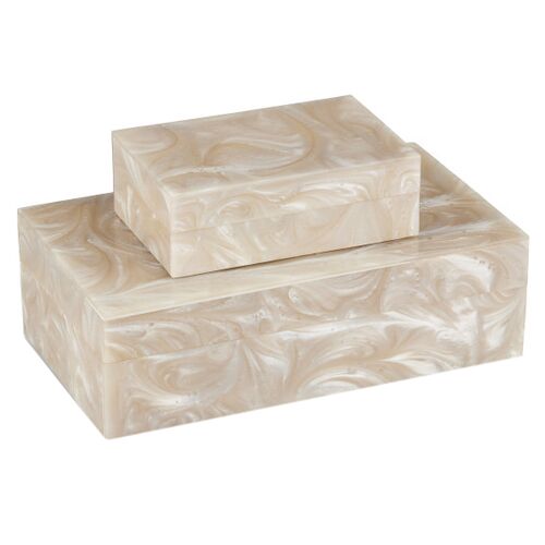 S/2 Perlas Swirl Boxes, Ivory/Natural